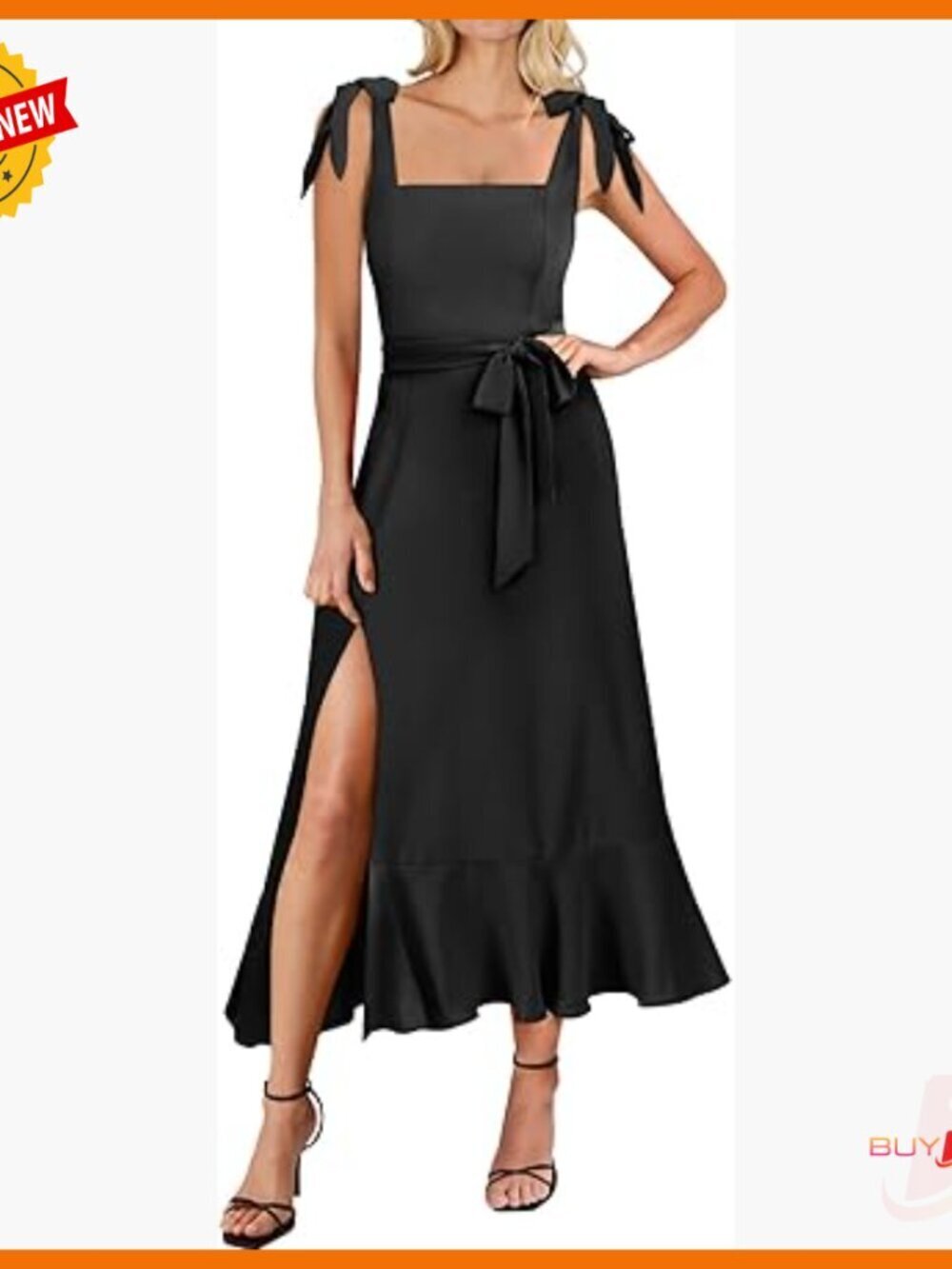 Square Neck Ruffle Split Midi Formal Dress for Wedding Guest Graduation